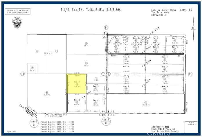 9.16 Acres (APN: 0449-651-30) 34.388377, -116.871425 This 9.16 acre property is in Lucerne Valley CA. The property is zoned Lucerne Valley-Rural Living. This zoning allows for residential homes. Electricity is across the street at the neighboring property (7550 Minneola Rd Lucerne Valley, CA 92356). Owner Financing Available! Not all Sellers are familiar with offering financing to a Buyer and collecting monthly payments. The owners, having owned many properties, are offering financing with 50% down, a loan of $12,000 at 10% interest for 5 years, with monthly payments of $254.96 per month. Adjacent property also for sale. Access is limited to WALKING, as some roads have not yet been tractored in yet. Use the GPS: 34.388377, -116.871425 coordinates to view property and access.