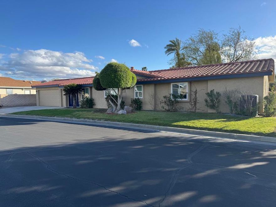 Welcome to this stunning, beautifully remodeled, Golf Course property located   in the coveted 55+ community of Jack Ivey Ranch. This completely furnished, move-in-ready home offers everything you need for luxury living, including a golf cart, linens, bedding, dishes, and electronics. Set on a large, quiet 9,583 sq. ft. corner lot, this Mediterranean-style home boasts 2 bedrooms, 2 bathrooms, and a spacious office/den with a futon. This home has an open floorplan that provides ample space for both comfort and convenience. Enjoy panoramic views of the 10th Hole on the golf course, and the majestic San Jacinto and San Gorgonio Mountains from your expansive backyard patio. Inside, you'll find elegant upgrades such as new windows, fresh paint, new flooring throughout, stainless steel appliances, quartz countertops, and modern recessed lighting. With a new furnace and A/C (2022), a new water heater (2023), and a well-maintained landscape, this home is both beautiful and efficient. Located just steps away from the golf course and offering easy access to local amenities, this home is truly a gem. Don't miss the chance to own this beautifully remodeled home with breathtaking views in a peaceful and welcoming community!  This home is being offered Turnkey Furnished.  Ivey Ranch CC & GC, is a gated, senior community of manufactured homes integrated with a 9 hole golf course, Pro-shop, Driving Range, 4 community pools, 2 community spas, Club House and a Seasonal Restaurant. In Ivey Ranch you own the land.