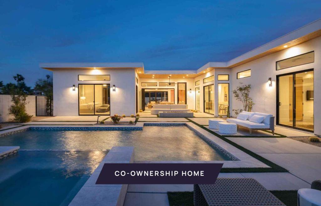 New co-ownership opportunity: Own one-eighth of this professionally managed, turnkey home. Desert Estate is a sleek new construction home with mountain views, private courtyard and bocce court. The home has three en suite bedrooms, plus an attached casita and bath. Two sets of folding sliders connect living spaces inside and out. The front courtyard includes a pool, spa and tanning ledge, while the rear yard has an outdoor kitchen and the bocce court. The gourmet kitchen features custom cabinets, quartzite countertops, backsplash and waterfall edge island, and stainless steel appliances. The dining area includes a wine fridge. The solar-powered home, within walking distance of Old Town La Quinta, has a 3-car garage. The home will have all new furniture and be professionally decorated.
