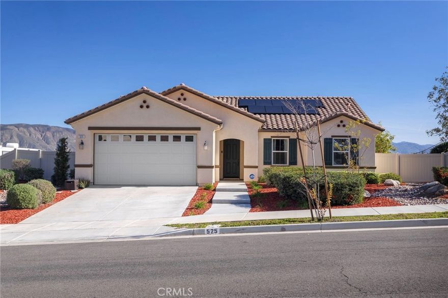 Step inside this former model home and immediately feel the open, airy layout designed to showcase some of the best panoramic views in all of San Jacinto. The entry opens into a bright open concept living room, dining area, and kitchen filled with natural light and incredible sunrise views.

The kitchen features builder selected upgrades from its time as the model, including upgraded countertops, designer backsplash, and premium finishes that add both style and value. This space flows effortlessly for everyday living and entertaining.

The primary suite offers beautiful views, a spacious walk in closet, dual vanities, and a separate water closet. Secondary bedrooms are thoughtfully located on the opposite side of the home, providing privacy and flexibility.

Step outside to a finished backyard that extends the living space and takes full advantage of the large lot.

One of the most valuable features of this home is the paid off solar system, resulting in a significantly reduced electricity bill, along with an EV charger, nine foot ceilings, surround sound, tankless water heater, and epoxy garage flooring.

As a former model home with premium upgrades, breathtaking views, a finished backyard, and zero electric bill, this property stands out as a rare opportunity in San Jacinto.