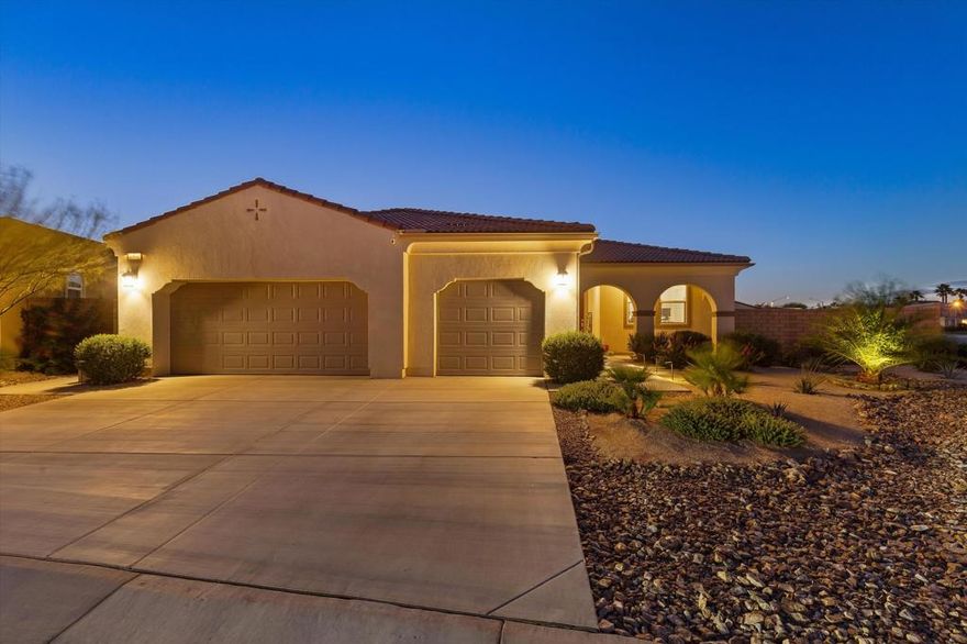 Welcome to your dream home in North Indio's Paradiso community!This stunning 2023 Lennar home offers everything a growing family needs - space, style, and savings. Situated on a premium oversized corner lot, this 4-bedroom, 2-bathroom home features 2,099 square feet of thoughtfully designed living space, PLUS a versatile flex room that can easily become a 5th bedroom, home office, playroom, or workout space.The heart of this home is the chef-inspired kitchen with an oversized island perfect for homework sessions and family meals. Premium finishes include quartz countertops, upgraded backsplash, dual ovens, stainless steel appliances, and a walk-in pantry that makes meal prep a breeze. Elegant wood plank tile flooring flows throughout, complemented by a cozy fireplace and upgraded lighting fixtures.Enjoy year-round outdoor living! The low-maintenance backyard features a high-end above-ground pool - perfect for cooling off during desert summers and creating lasting family memories. The corner lot provides extra space and privacy for outdoor activities.This home delivers exceptional savings with PAID SOLAR for virtually free electricity, plus the added benefit of being located in the lower-cost IID utility district. A tankless water heater ensures endless hot showers for the whole family, while the low HOA fee includes both cable AND internet - no surprise bills! The spacious 3-car garage provides plenty of room for vehicles, storage, and all your family's toys and gear.Enjoy the communities greenbelt walking trail, kids' playground, and breathtaking mountain views. This safe, welcoming neighborhood is perfect for evening strolls and making lifelong friends.Location is everything and North Indio is one of the fastest growing cities in Riverside County.Minutes from everything you'll need - Winco, Walmart, Target, Home Depot, and countless dining options including In-N-Out, Raising Cane's, and Texas Roadhouse. Quick freeway access puts you 30 minutes from Palm Springs, La Quinta, and Palm Desert. The new College of the Desert campus, state-of-the-art library, and 38-acre sports complex are transforming Indio into the Coachella Valley's most exciting place to call home. Schedule your private showing today!