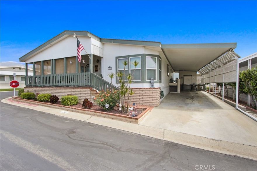 Rare CORNER LOT at Foothill Terrace MHP!!(55+ Community) in La Verne.  This Gorgeous SkyLine Triple Wide Manufactured Home is EXTRA Spacious with 1954 Sq. Ft of Living Space!  TURNKEY!!!  Home Features 3 Bed / 2 Full Bath UNIQUE Wide Open Floor Plan with High Ceilings, Ceiling Fans, and Laminate Flooring throughout.  Home is situated with a  NORTH/WEST FACING View of the of the San Gabriel Mountains.   Dual-Pane Windows throughout allow lots of Natural Light into the Home!  Energy Efficient 6 inch exterior walls provide extra insulation for the home. HVAC system replaced July 2024.  Large Great Room and Dining Area, Beautiful Extra Large Kitchen with all the Amenities!  Oak Cabinets with lots of Storage. Separate Dining Area in Kitchen for Table & Chairs. The Master Bedroom and Bath are Extra Roomy, The Master has a Large Walk-In Closet with Mirrored Doors.  Corner Jetted Tub in the Master Bath.  Enjoy the Lovely Covered Front Porch and take in the Beautiful View. Separate Laundry Room inside the Home with Access out to the Carport and Private Patio Area at the back of the driveway.   This Home has been Lovingly Maintained and Shows Pride of Ownership.   If you are looking to downsize without feeling cramped- This is the Home for you!   Call to make your Appt to see this Gorgeous Home. Foothill Terrace is a Wonderful Place to Retire!  Park features many different Social Club Events.  2 Clubhouse(s)! Both with Kitchen(s) for Special Events, a Pool, a Spa, Billiards, a Library & Gym.  (Home is on Local Property Tax) Actual Measurements for home are 11.10" x 60 / 11.10 x 60 and 11.10 x 56) Current Spc Rent is $985. (will go up slightly for New Resident)  Added bonus:: Home comes complete with Electronic Lift providing convenient EASY access for Wheelchair or Walker at Carport entrance)