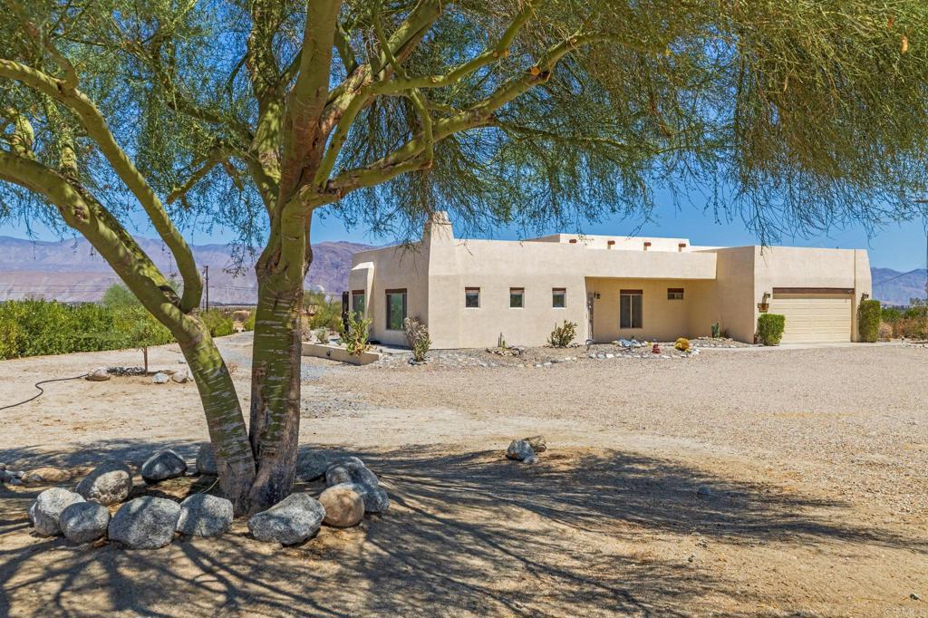 Embrace desert living at its finest. Wake up each day to majestic mountain views on an expansive 2.5 acre lot with endless possibilities - space for a sparkling pool, gardens, entertaining, or simply room to breathe. This well maintained home offers comfort and ease with owned solar, a relaxing spa, covered patio with misting system, an outdoor shower, and a rooftop deck that's perfect for quiet evenings under the stars. Tucked away in a peaceful neighborhood, yet just minutes from the vast beauty of the Anza-Borrego Desert State Park, known for its hiking and dazzling landscapes. This property is a true desert paradise where nature, serenity, and adventure meet. Situated in northeast San Diego County, Borrego Springs is celebrated for its spring wildflower bloom, small town charm, and is California's first International Dark Sky Community.