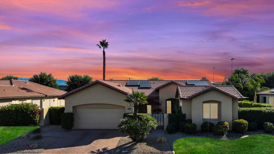 Beautiful newer home in the desirable neighborhood of Canyon Crest! Boasting upgraded three bedrooms in the main house with the fourth bedroom and bathroom in the detached casita. The gated courtyard invites you into this special home. Tastefully upgraded with extensive use of tile flooring, granite kitchen counters, upgraded stainless steel kitchen appliances, upgraded master bath, upgraded en-suite bath, dramatic front glass door, and custom window treatments. This floor-plan offers the advantage of an extra space in the garage that provides many possibilities for the new buyer... perhaps another room, extra parking and/or extra storage. The wraparound courtyard leads to a massive side yard with plenty of room for all of your outdoor activities. The covered back patio provides tons of space for the family to enjoy the cool desert evenings. Centrally located in one of the most sought after areas of Palm Desert. Schedule a showing while this one is still available!