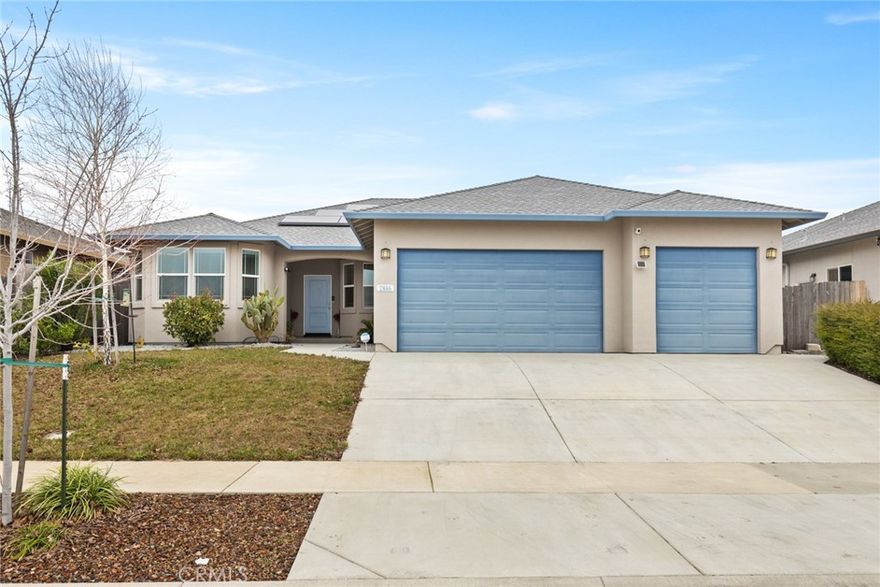 Welcome Home! Built with exceptional craftsmanship, this newer 4 bedroom 3 bathroom Bill Webb home stretches over 1900 sq. ft. Experience refined living in this elegantly appointed residence featuring an expansive open floor plan crowned by soaring vaulted ceilings and anchored by a sophisticated gas fireplace. The designer kitchen showcases sleek quartz countertops, a striking tile backsplash, gas stove, a separate pantry, and a generous breakfast bar—perfect for both quiet mornings and elevated entertaining. The primary suite is a true sanctuary with french doors for private access leading to the backyard, a spacious bath with a fully tiled walk-in shower, tile flooring and dual sinks. Thoughtful details continue throughout the home and include a dedicated laundry room with a sink, ceiling fans throughout, recessed lighting and seamless indoor-outdoor flow to a manicured backyard with lush grass. Completing the property is a spacious three-car garage, and energy-efficient solar. Located near Meriam Park Meriam Park, you can enjoy effortless access to premier shopping, dining, and everyday conveniences—where luxury living meets lifestyle.