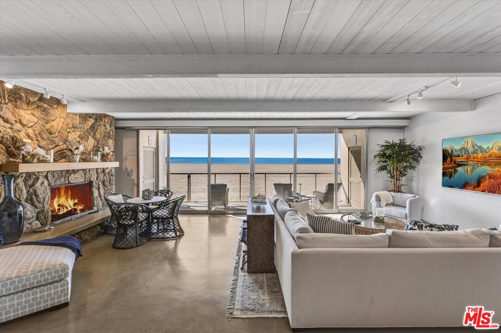 Welcome to your oceanfront paradise in one of the best funded/managed HOA's in the area (close to a million in reserves!). Enjoy 30 feet of ocean frontage with breathtaking, unobstructed views stretching from Malibu to Catalina. Floor-to-ceiling glass doors open onto a spacious oceanfront balcony, offering direct beach access via private steps to the sand. The absence of continuous sidewalks and nearby parking ensures a peaceful, secluded atmosphere.Designed for seamless indoor-outdoor living, the home features polished cement floors throughout, a step-down living room with a stone fireplace, and a versatile oceanfront great room with space for dining and an office. The kitchen showcases ocean views, stainless steel appliances, and granite countertops.Additional highlights include 2 large en-suite bedrooms, a laundry room, powder room and 3 reserved parking spaces. Perfectly situated for year-round beach walks,dolphin watching, and spectacular sunsets. FULLY FURNISHED AVAILABLE.