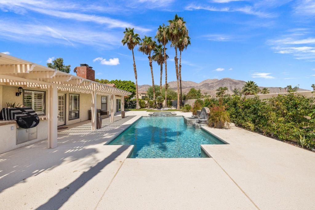 In the heart of South Palm Desert near Ironwood, Marrakesh, Reserve, Vintage & Big Horn golf clubs. Beautiful mountain views from private yard with private pool & spa. Three separate bedrooms with bath. Spacious main bedroom with fireplace and two separate bath & closet areas connected by large walk thru shower. Guest bedrooms have 1-king & 2-double beds. Separate office and direct access from 3-car garage into house. Living area with fireplace and family room off kitchen area.Close to Ironwood Park and grassy greenbeltAvailable January thru April 2026.