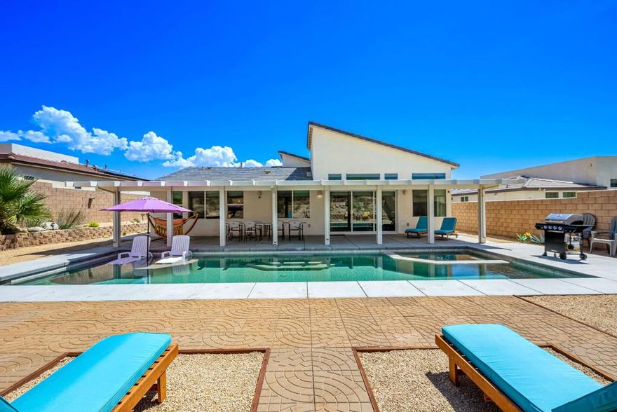 Welcome to this exceptional desert retreat with stunning mountain views offering both comfort and luxury with its thoughtfully designed floor plan inside and out maximizing functionality and comfort. This 1707 sq ft. home features 3 bedrooms. The primary bedroom is on one side for privacy with a large shower and 2-sink vanity and walk-in closet. Guest rooms are on the other side. The guest bath includes shower & tub and 2-sink vanity. There is plenty of space for fun entertaining. Open concept layout connects the chef's kitchen to the great room making it perfect for gatherings. The backyard Is an entertainer's dream that screams luxury resort living with custom built saltwater pool and spa with tanning shelf & umbrella. The backyard has exquisite, terraced landscaping with ample dining and seating/lounging areas including a hammock and BBQ. Imagine sipping on your morning coffee with this view or hosting unforgettable gatherings under the desert sun in this beautiful oasis. Smart TVs throughout. Don't miss out on the opportunity of desert living at its finest just minutes from the I-10 freeway, Palm Springs Airport, and vibrant Downtown Palm Springs and close to local shopping. October $4800, Nov $5500, Dec $6000, Jan--April: $6900/month, May-September: 4500/month. Long term $4900/month.