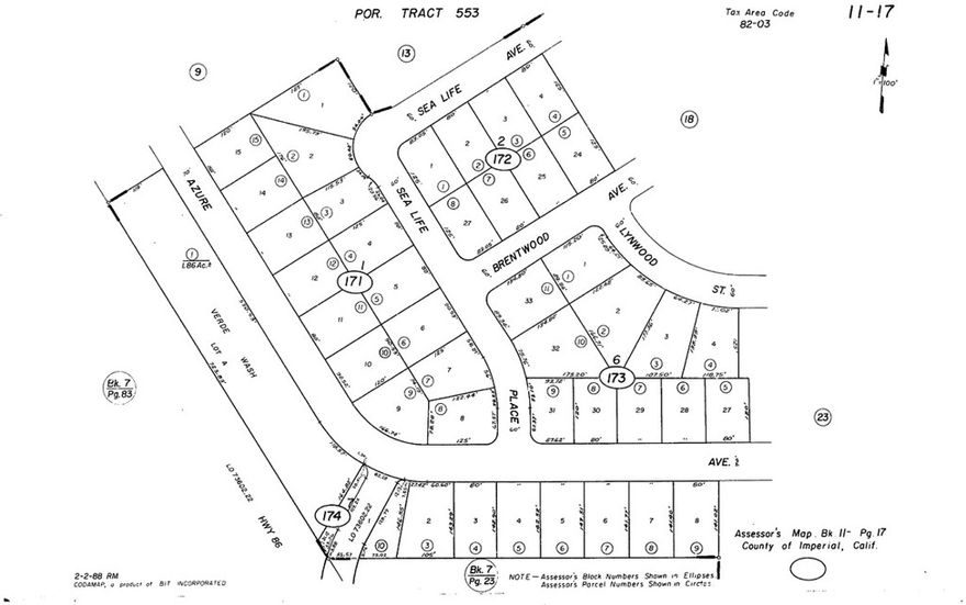 The address associated with this parcel is 2373 Sea Life Pl, Salton City CA 92274. What is reflected is the Parcel# 011-171-003-000 which is +/-0.2341 Acres. Zoning is R-1. Located in the area of Salton City which is Unincorporated Imperial County. Access via dirt Sea Life Pl.