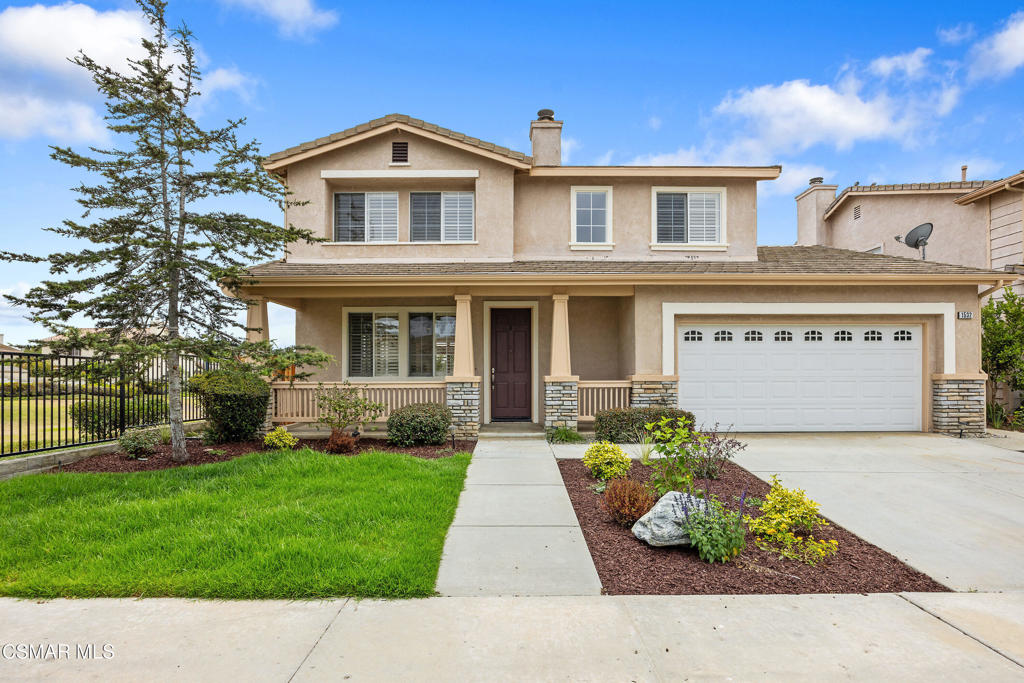 Welcome to your own private oasis in the heart of the sought-after Villa Santa Cruz tract in North Oxnard's West Village! This beautifully upgraded 5-bedroom, 3-bath island-style home offers 2,450 square feet of living space and enjoys a premium location with no neighbors on three sides, surrounded by a peaceful greenbelt reserve for unmatched privacy and serenity.Step inside to find a bright and open floor plan featuring a large family room addition with walls of windows that overlook a lush, tropical backyard retreat. The outdoor space is a tranquil paradise, complete with a covered rock patio, decomposed granite walkways, a charming wooden bridge, and vibrant landscaping that invites relaxation and entertaining alike. The heart of the home is a spacious kitchen with a large island, custom white cabinetry, walk-in pantry, and indoor laundry room. The main floor includes a full bedroom and bathroom, ideal for guests or multigenerational living. Upstairs, discover four more generously sized bedrooms, including a grand primary suite with a spa-like bath featuring a soaking tub, separate shower, and walk-in closet.Recently refreshed with new interior and exterior paint, brand-new flooring, and upgraded fencing, this home is truly move-in ready. A large two-car garage offers plenty of room for storage and parking. This is a rare opportunity to own one of the best-located homes in the neighborhood -- combining space, style, and complete privacy in a vibrant North Oxnard community! Seller offering 5000 dollar closing credit.