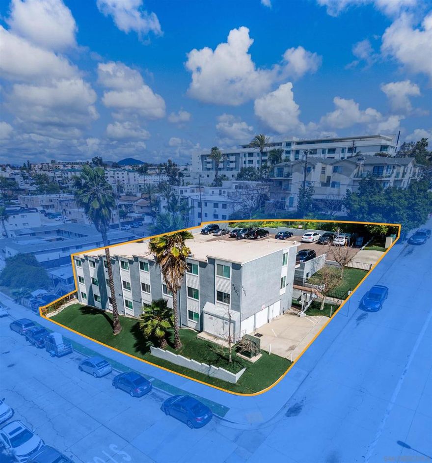 23 Unit Multi Family Building near SDSU with an amazing 23 Parking Spaces plus 3 Garages! This beautiful building located in the heart of San Diego has been renovated with a New Roof, Upgraded flooring, paint, countertops, kitchens, bathrooms, exterior stucco and landscaping! This building features 22 One Bed, One Bath units and 1 Studio with a 100% occupancy rate! Rents are very close to market but still have room to grow! This is the perfect property for 1031 or for someone looking for immediate cashflow. There are 3, one car garages that are currently built out as 6 storage units. Investors can keep them as storage units and rent them out, convert back into garages and rent them out, or leverage the ADU laws to create an extra unit there! Don't miss your opportunity to own one of the nicer buildings in the area!