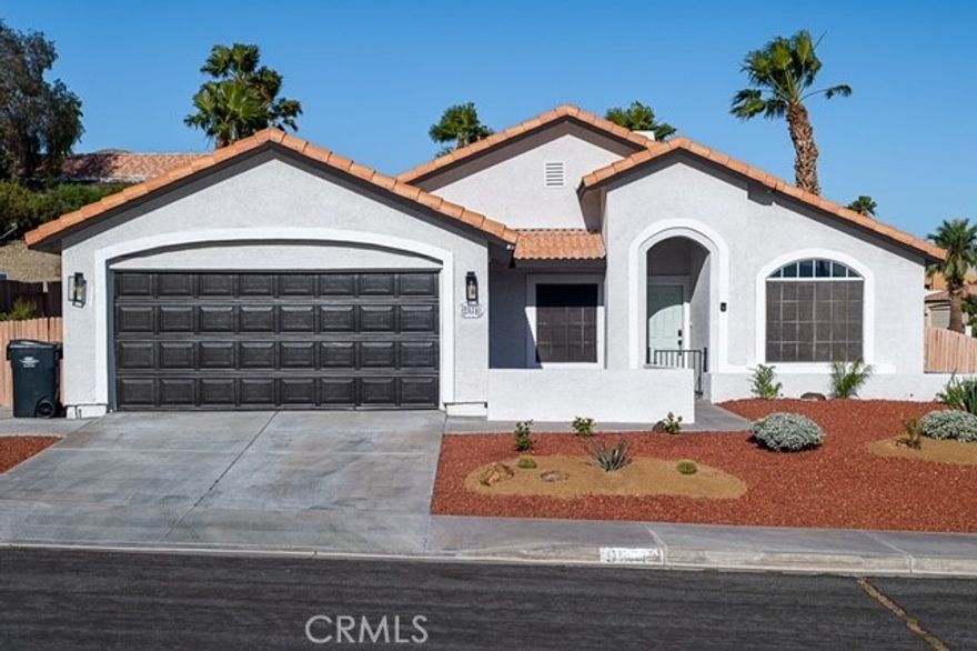 Discover your desert oasis at 9574 Via Real, perfectly situated on a quiet cul-de-sac in beautiful Desert Hot Springs. This inviting single-story home features 3 bedrooms and 2 bathrooms across 1,250?sq?ft of thoughtfully designed living space, with a bright, open layout that seamlessly connects the living, dining, and kitchen areas. Step outside to a sprawling 10,454?sq?ft lot, ideal for entertaining, gardening, or creating your dream outdoor retreat, all while enjoying breathtaking mountain views. With a garage, off-street parking, and a low-maintenance yard, this home blends comfort and convenience with endless potential. Embrace the serene desert lifestyle in a friendly, peaceful neighborhood — your perfect canvas for personal touches, outdoor living with sparkling pool.