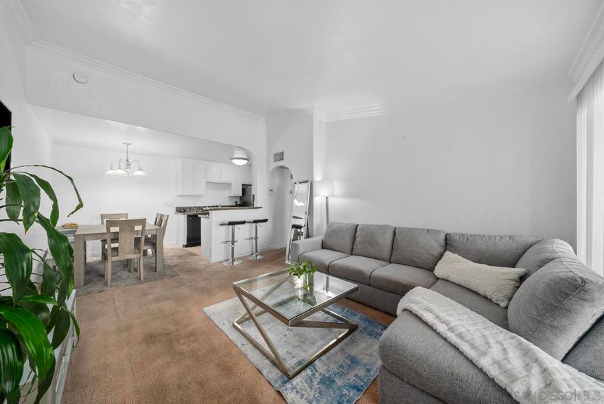 Move-in ready, top floor unit in well-maintained complex of South San Diego! Open and bright floorplan features neutral color palette, crown molding and baseboards, dedicated dining area, breakfast bar, granite counters, stainless steel appliances, central air & heat, dual pane windows, private balcony and in-unit laundry! Gated complex with sparkling pool, spa and BBQ area. Centrally located near shopping, dining, Imperial Beach and easy freeway access!