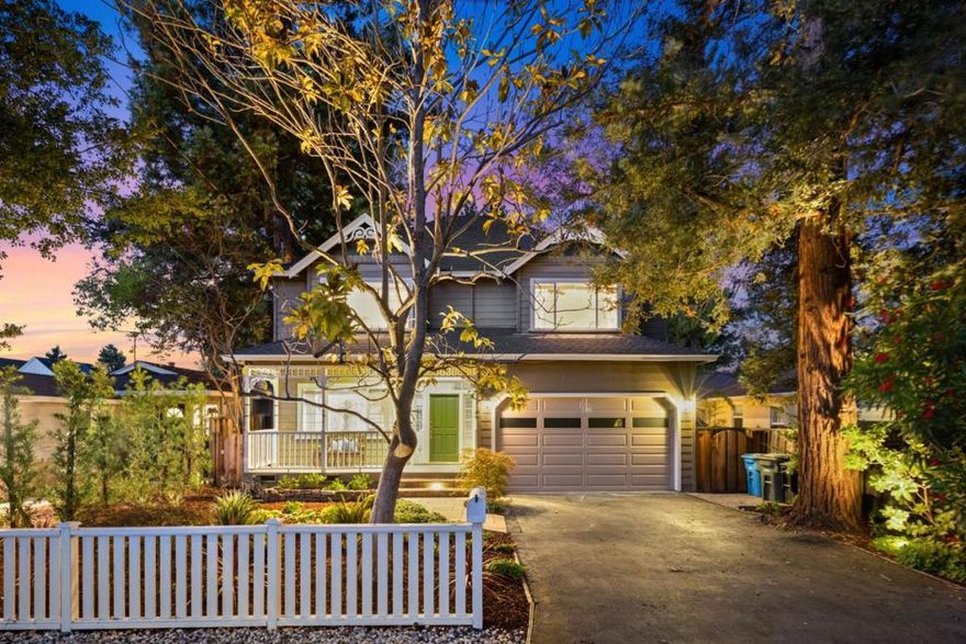 Located on a quiet street on the Atherton border, in the Horgan Ranch neighborhood is this wonderful traditional style home. This beautiful 4-bedroom, 3-bathroom home is a wonderful combination of traditional style with a contemporary flair. Upon entry one is greeted with a light, airy open concept floor plan. The kitchen opens to a combination living/family room, breakfast nook anchored by a beautiful fireplace perfect for entertaining friends or family. The gourmet kitchen features modern stone countertops, stainless steel appliances, and stylish cabinets. The downstairs also features an extra room/office, a remodeled full bathroom and laundry facilities. French doors open to a tastefully landscaped backyard/deck with redwood trees, gas fireplace, and peaceful water feature. Upstairs the oversized primary suite has lofty ceilings, fireplace, walk-in closet and a primary bath featuring dual vanity sink, soaking tub and walk in shower. Two other oversized bedrooms and a full bathroom round out the main living space. Extra features include dual-zone climate control with AC a finished garage and tons of extra storage space. Centrally located close to most major transportation routes and the wonderful shopping and dining of downtown Redwood City and Palo Alto.