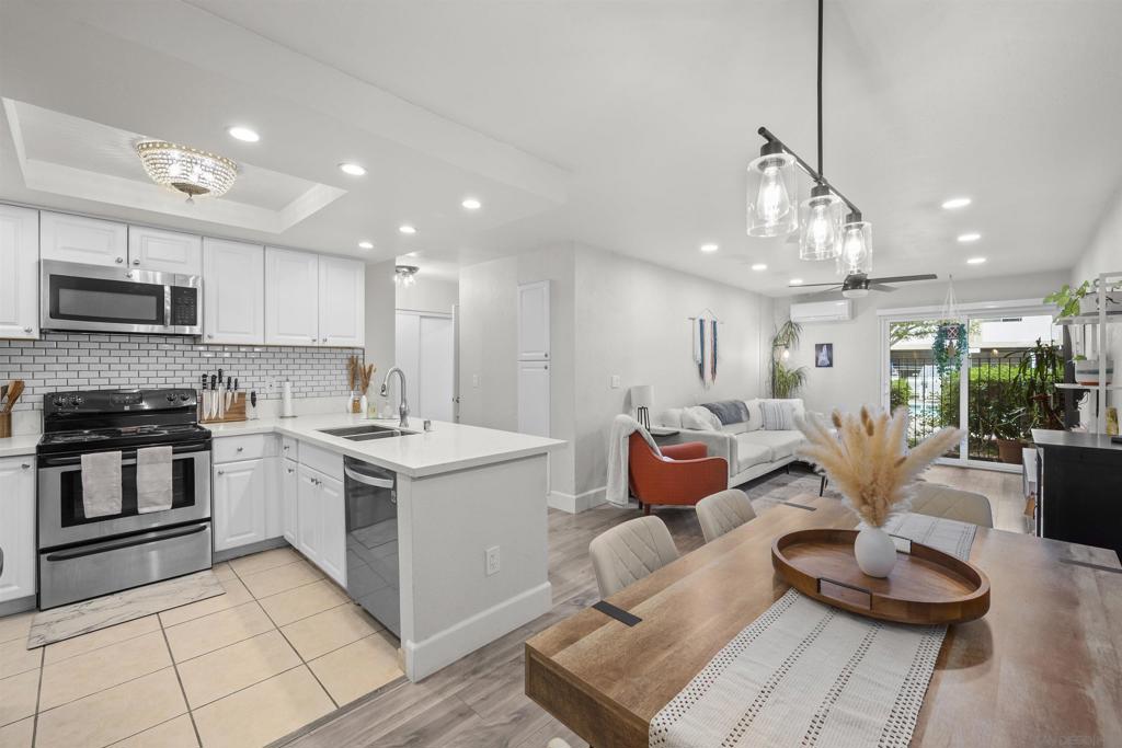 Enjoy this wonderfully updated, 1 bedroom, 1 bathroom condo in Mission Valley. This quiet community offers this ground floor, recently updated unit with an open floor plan and modern day upgrades. The kitchen comes with stainless appliances and plenty of counter space. A walk in shower highlights the homes bathroom, including other modern perks. The generously sized bedroom has plenty of space to live and move. Morning sun shines into the living area with views facing inward the complex and updated air conditioning makes climate control easy. This unit is located near its designated parking spot. Come have a look!