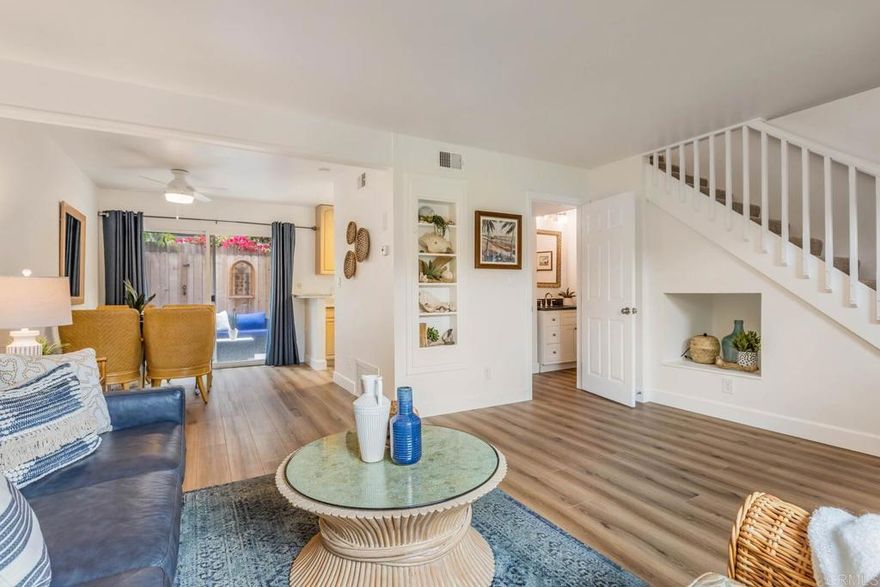 This is the least expensive 2-bedroom unit west of 101 in Solana Beach.  Charming and turn-key with newly updated kitchen and bathrooms, all new flooring throughout, new baseboards, and new paint. The unit has a 1-car detached garage plus a space and has ample daytime parking directly next to the unit.  The entire complex has recently also been completely refurbished. You can't beat this location. It's just a short stroll to the stairs that take you to the gorgeous white sandy beach, and it's also within walking distance to excellent restaurants, shopping, the track and the train station.  This property offers you everything one needs for ultimate beach living, with an abundance of activities nearby that one can enjoy year around!