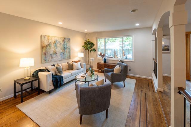 A beautiful and spacious home on one of the favorite Atherton-adjacent streets of North Fair Oaks. Lot is quite large. Remodeled kitchen with granite counters, gas cooking, temperature controlled wine refrigerator, and abundant cherry cabinetry. There are handsome hardwood floors throughout the family room, living room, dining room, kitchen and formal skylit entry hall. Family room has an exceptionally lovely fireplace and french doors out to a patio with built-in hot tub and the pleasant yard beyond. New all wool carpeting extends throughout all four bedrooms. Open Saturday, July 19th. and Sunday July 20th.
