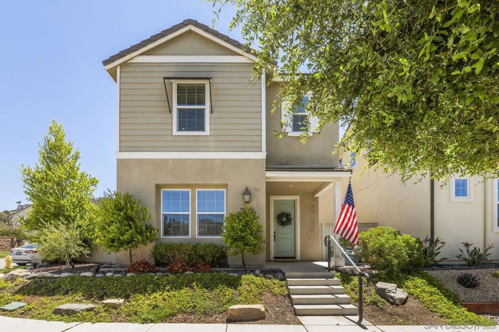 This beautiful Harmony Grove home is on a rare and highly coveted prime corner lot with amazing views. Full of upgrades throughout, this 3-bedroom 2.5 bath features a gourmet chef’s kitchen that includes granite countertops, stainless steel appliances, pantry & a spacious island - perfect for entertaining! Open floor plan is filled with natural light. Upstairs laundry room. Dual paned windows. Tankless water heater. Private backyard oasis. Community Pool, club house, dog park, walking/hiking trails and community parks. This unique location within the neighborhood gives you no homes in front or the entire north side. Enjoy the panoramic views of rolling hills and mountains all around with no one blocking you.Too many upgrades to mention. Front porch seating area. Private alley access to garage. Harmony Grove Village, a highly sought after master planned community, features resort-style amenities with large swimming pool, spa, wading pool and splash pad plus BBQ areas, shade structures and playground. Scenic walking, biking, and equestrian trails, the picturesque 4th of July Park, Huntley Park, a private dog park, and numerous community parks equipped with picnic areas and playgrounds. Convenient Location to Freeway Access, Parks, Wineries, Stone Brewery, Golf courses, Restaurants, North County Fair Mall, San Diego Zoo Safari Park and many other Destinations. This is a Must See!