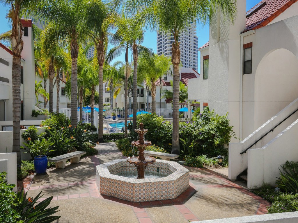 Beautifully remodeled first floor, single level, 2 bedroom, 2 bath condo located in the “Urban Oasis” PARK ROW complex in the heart of downtown San Diego. Its desirable Marina District is a prime location for dining out, Petco Park, Seaport Village, Little Italy, & Gaslamp. Features include: designer finishes, stone countertops, new stainless steel appliances, hardwood flooring, custom fireplace, 2 exclusive private patios, 2 exterior storage closets, private front door entry w/easy gate & garage access. Neighborhoods: Marina District Complex Features: ,,,,,, Equipment: Garage Door Opener, Range/Oven Other Fees: 0 Sewer: Sewer Connected Topography: LL