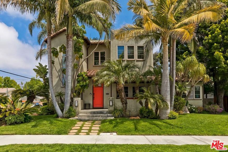 A beautiful family home that is as chic and sophisticated as it is warm and whimsical. This 4 bedroom, 3 bath Modern Mediterranean in Rancho Park on Midvale is an absolute showplace. Impossibly high ceilings and an abundance of windows, skylights and glass doors allow for natural light to stream in from top to bottom and all around. Its impeccable aesthetic offers what a buyer would hope for in luxury living without sacrificing charm and personality. Children will delight in the fanciful bedroom outfitted with a library staircase that leads to an upper loft. They also will appreciate the built-in gentle water slide surrounded by stones and foliage that lands in the swimming pool, likely their favorite part of a Hawaiian resort vacation they can now experience at home! As fanciful as this home is for kids, it's equally enjoyable for adults. The large chef's kitchen has a walk-in pantry, stainless top-of-the-line appliances, an oversized island with sink/dishwasher, custom cabinetry, granite countertops and designer stone backsplash. The kitchen overlooks the dining room and leads to the backyard that includes the pool, hot tub and entertaining space. Upstairs is the expansive Master Bedroom Suite that offers an elegant bathroom, double his/hers walk-in closets in the spacious bedroom and two sets of doors, one that opens to the yard and another that allows a view of the first level of the home. Additional features include: polished hardwood floors, a formal living room, surround sound, wrap-around corner fireplace, built in book and art display cases and under-stair storage. The home is conveniently centrally located and a short stroll to the Metro line as well as the shops, restaurants and soon-to-be bustling UCLA Research Park (formerly the Westside Pavillion) on Pico. Surrounded by mature Palm trees, situated on a 6365 sq ft vast corner lot on a quiet street in the Clover Elementary School District (rated 10/10 on Great Schools website), this is a truly unique home that will make you smile at every turn!