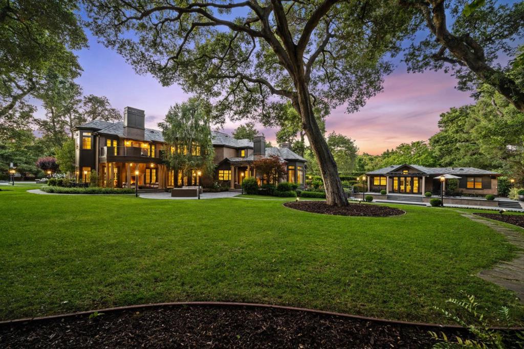 This magnificent property, built in 2007 by renowned builder Pacific Peninsula Group, presents a timeless architectural style which has been extensively renovated inside and out. Truly designer perfection! Unique custom lighting selections from top design houses complement most rooms along with a palette of crisp white linear millwork and contrasting espresso-hued hardwood floors. The result is chic modern sophistication on the street deemed to be the most desirable in all of Atherton. Total finished and unfinished square footage: 11,175. Main House: 9540, Guest House: 780, 1- Car Garage: 330, 2-Carr Garage: 475