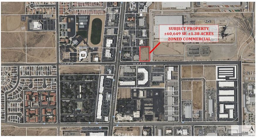 ±1.39 acre vacant land building pad of commercial zoning which is well poised for immediate development within a professional / medical campus development area. This parcel represents the last remaining vacant land parcel within the development. Perched high above Silica Dr with an increased elevation that will provide its future building unmatched identity and visibility. Just over 400 feet east of the signalized intersection at Hesperia Rd & Silica Dr. Very much the center of the High Desert Region, the immediate surrounding vicinity has transformed itself into a hub for medical office and service providers. Previously entitled for a ±14,377sqft medical / professional office building.
