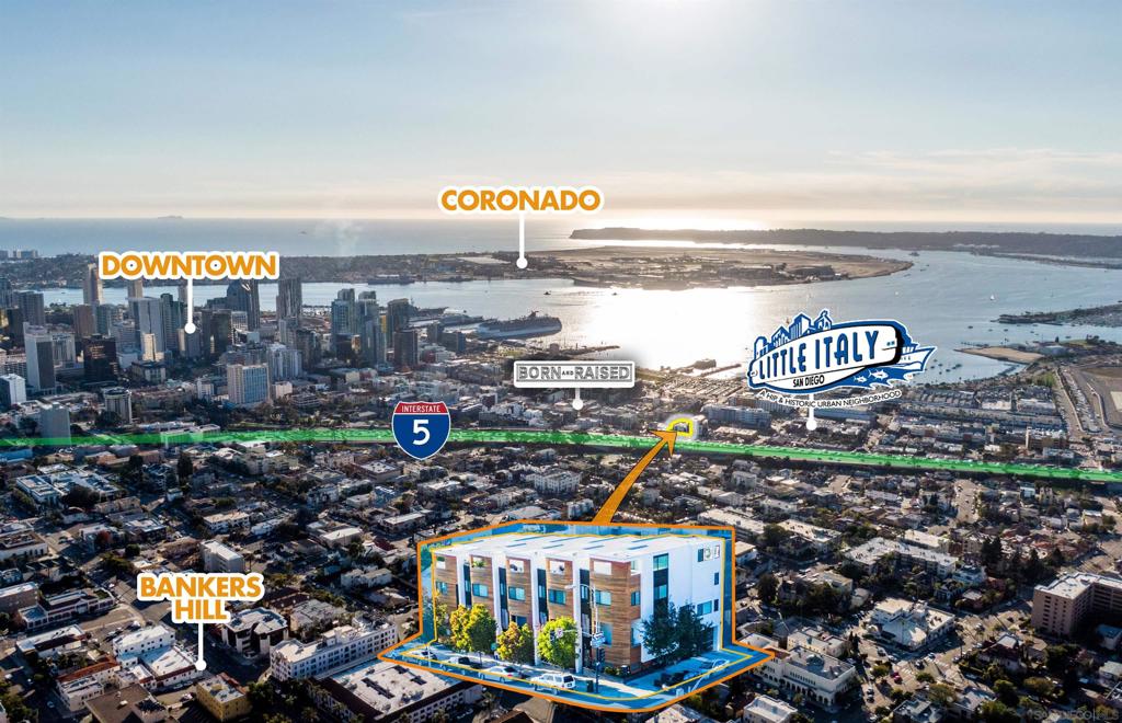 Market rents achievable within first 6 months due to new age of building and supportable rent comps, contact agent for lender info. 2104 Columbia St is a class A, 2015 built apartment complex located in the heart of Little Italy. The unit mix consists of five 1 bed/1 bath units and five 2 bed/2 bath units. Each unit has 1 assigned space each, available through secured underground parking. Ten On Columbia offers four floorplans in total. These range in square footage from 605 (118 sq ft balcony with daybed), 768 (82 sq ft balcony), 1062-1085 (285 sq ft deck) to 1288 (234 sq ft over 1 balcony and 1 deck). Rent control cap AB 1482 does not apply to the subject property, offering an investor a 4% cap rate within first 6 months.