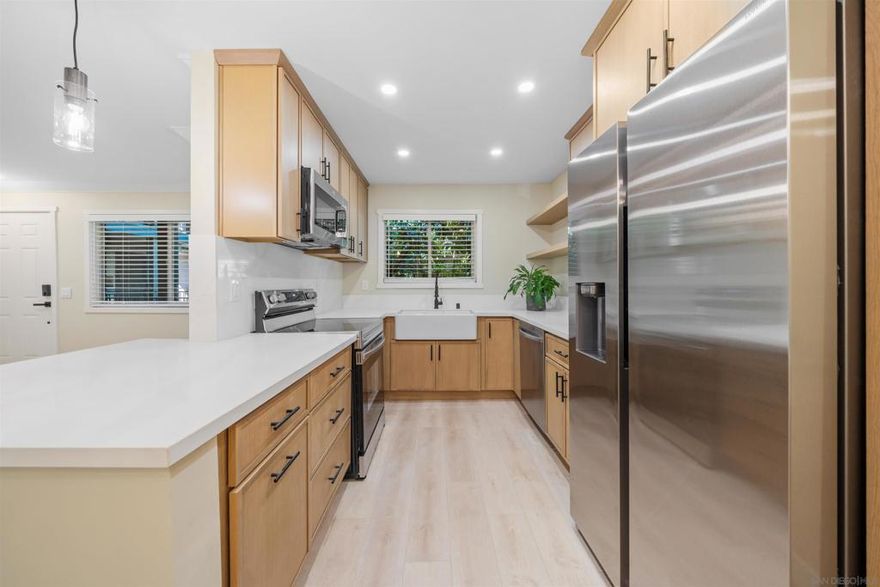 Welcome home to your beautifully renovated 2 bed / 2 bath condo with a brand new modern kitchen, new cabinets and countertops, and brand new appliances. Beautiful new flooring throughout, custom built-in closet systems in the bedrooms with floor to ceiling mirrors and completely renovated bathrooms make this a must see. Includes central heat/AC and a dedicated garage and parking. Easy access to freeways and close to SDSU.