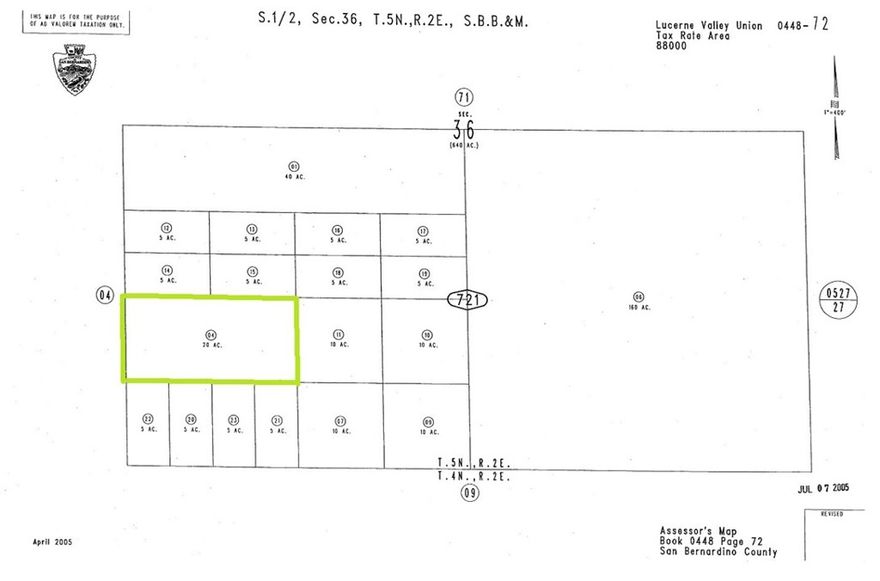 ***Come VIEW and MAKE an OFFER TODAY!  AFFORDABLE ACREAGE located in expanding Lucerne Valley CA.  The 20-ACRE parcel, situated in the San Bernardino County High Desert, is zoned RC - Resource Conservation.  The RC zoning allows for many agricultural, residential, recreational, commercial, and renewable energy possibilities.  Tucked away in a secluded location, yet close to CA-18 and CA-247 Highways, offering easy access from Interstate-40, and Interstate-10.  Plus the site is right in the middle of gorgeous natural surroundings, and not far away from scenic destinations like Big Bear Lake and Joshua Tree.  An ideal spot for your own personal ranch or recreation area.  Not to mention the potential for mitigation land banking, and with California increasing standards for renewable energy generation demand for desert acreage has started to increase.  In addition, another nearby 10-ACRE parcel is available.  See APN 0448-721-09.  Each parcel can be purchased separately or as a package deal.  Priced at only pennies per sf, this is a must see OPPORTUNITY before it's too later.***