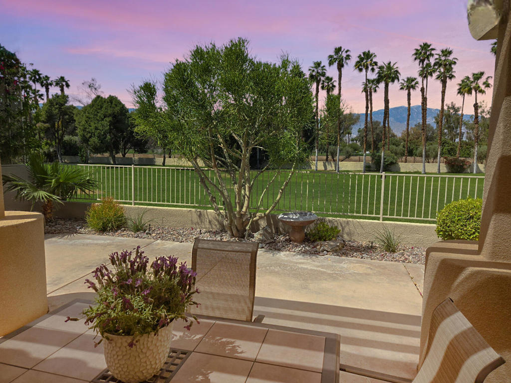End your evenings taking in breath taking sunset views in beautiful Rancho Mirage. Enjoy the next chapter of your life at Rancho Mirage CC, a desirable low-density, guard gated community. Conveniently located close to Eisenhower hospital, golf, shopping, restaurants and more! Welcome home, to this well maintained two bedroom - PLUS den or 3rd bedroom, offering over 2,300 sq ft of beautiful living space. Situated along the exterior perimeter of Rancho Mirage CC, this property features gorgeous mountain and golf course views. Highlights include: a new roof, high ceilings, skylights, and plantation shutters throughout. Offered turnkey furnished, move in ready! The generous primary bedroom offers a private patio and two closets with one being a spacious walk-in closet. The den/office can be converted back to a third bedroom. The living room offers beautiful mountain vistas and golf course views, as does the kitchen, which is well-equipped with a breakfast bar, pantry, an island, and a gas range, and leads to a generous dining area, catering to both casual and formal dining needs and offers a wet bar. Relax on the large back patio, with gorgeous views or visit one of the community's four heated pools and spas. The two-car plus golf cart garage features finished flooring. Homeowners can enjoy the 10-hole golf course at a low annual fee. HOA dues inc:lude: Roof, ext paint and stucco, skylights, cable TV & high speed internet, front landscape, guard gate, four community pools & spas, common areas, golf & green space maintenance.