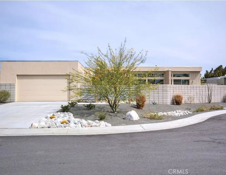 Nestled in Palm Springs’ scenic Murano development, this modern home, built in 2014, blends mid-century architectural charm with today’s energy-efficient amenities. 



Set on a generous 0.34-acre lot (over 14,800 sq ft), the property offers private outdoor living with pool, spa, and a built-in fire pit, all framed by sweeping views of Mount San Jacinto.



Inside, you’ll find a light-filled open floor plan with clean lines, high ceilings, and polished concrete floors that give it a sleek and spacious feel. 



The home features 3 bedrooms and 3 bathrooms, with the primary suite enjoying easy access and views of the pool/spa area. 



Additional perks include attached two-car garage, solar panels (owned), central heating & cooling systems, and no HOA.