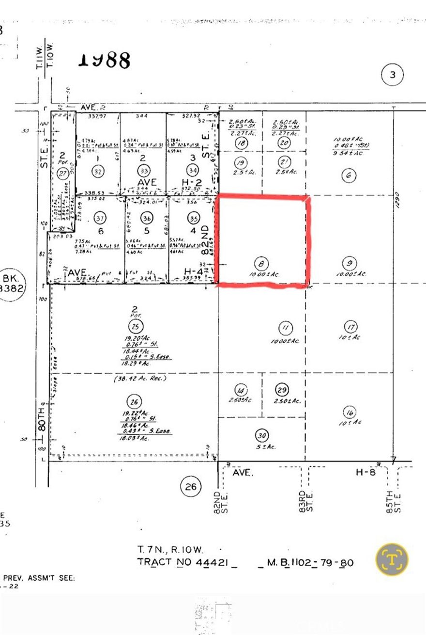 0 VAC/82 STE/VIC AVE H2, LANCASTER CA 93535. APN 3374-023-008. Great opportunity to build your home or ranch on this 10.5-acre lot. There is 683 sq. ft. of frontage on 82nd St E. This lot provides investors or off-grid enthusiasts the flexibility to use the land for future residential development. Zoned LAC21 which allows for a mix of residential, agricultural and equestrian use. This lot is designed for properties in agricultural areas that also permit multiple housing and related rural activities. Buyers to complete their own investigation on zoning, utilities, permits, land surveys, etc.