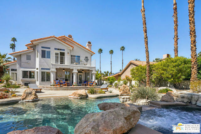Stunning! Pristine! Upscale Single family Pool home offering 4 ensuite bedrooms, (lots of privacy), 4 full baths & a powder room located in the Heart of Palm Desert, in the prestigious community called The Links in Desert Falls CC! On one of the largest corner private & quiet lots with an inviting, magnificent back yard with large free form beach entry pebble tech pool, Waterfall & grotto & Spa. Smart home features. Lots of room to roam, walking paths, sunbath, read and enjoy resort living in the privacy of your own home. Stamped concrete, Built in Fire Magic BBQ, double grill, and electric start. Side yard and... a putting green! Stunning double doors great you and the beauty & natural light will wow you! Two story ceilings through most of the house, stunning flooring, modern & comfortable furnishings. Sky high ceilings accompanied by sky high windows in the fabulous living room with fireplace. Large dining room with windows overlooking back yard putting green - A Chef's kitchen! Stunning cabinetry, granite countertops, newer Samsung appliances, gas stove, working island, breakfast bar and nook, all overlooking that gorgeous back yard. French doors from family room with cozy fireplace lead to your backyard haven & garden offering lemon, lime, orange trees- an oasis for sure! Primary bedroom has two-way fireplace and is truly stunning! With its own balcony overlooking mountain views, the pool & spa. Other bedrooms are beautifully appointed as well with their own bathrooms. And one bedroom/office with its own full bathroom on the main level. Large wet bar, with wine fridge. Three car garage! Included in rental fee is the use of the terrific Health & Fitness Ctr, Tennis and famous pickle ball! Golf on the Championship Scottish Links resort course designated by the SCPGA as one of the top ten courses in the valley! Semiprivate club... pay as you golf & dine. See for special monthly deals. Across from the JW Marriott, close to PS A/P. The finest restaurants you could ever desire, all kinds of shopping, famous El Paseo with art galleries, boutiques, theatres, off I 10, casinos, hiking! Call now and reserve this home for what will be your best winter vacation yet! Available Nov 1st to mid March 2026. Rates may vary.