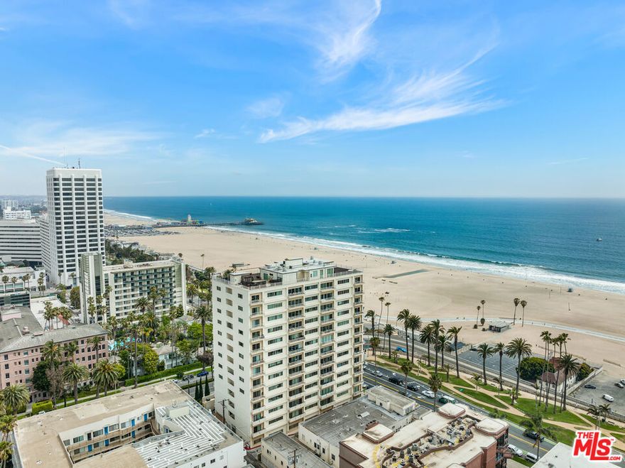 Experience the best of Santa Monica living along the highly coveted Ocean Avenue. This open concept corner unit boasts some of the best views around from magical coastline and sunsets to snow capped mountains in the winter from nearly every angle. Originally a 2 bedroom unit that has now been opened up to a large 1 bedroom + office/den it could easily be converted back into 2 if one needs. An updated kitchen with breakfast bar opens to the dining area with custom built-ins. A spacious living room gives way to ocean views, a private balcony, and a custom office nook. The primary suite offers another incredible view and plenty of closet space. All of this in close proximity to the best of Santa Monica - including world class dining, shopping, entertainment, farmers markets, fitness studios, parks, and the beach! Also available for sale at $1,675,000.