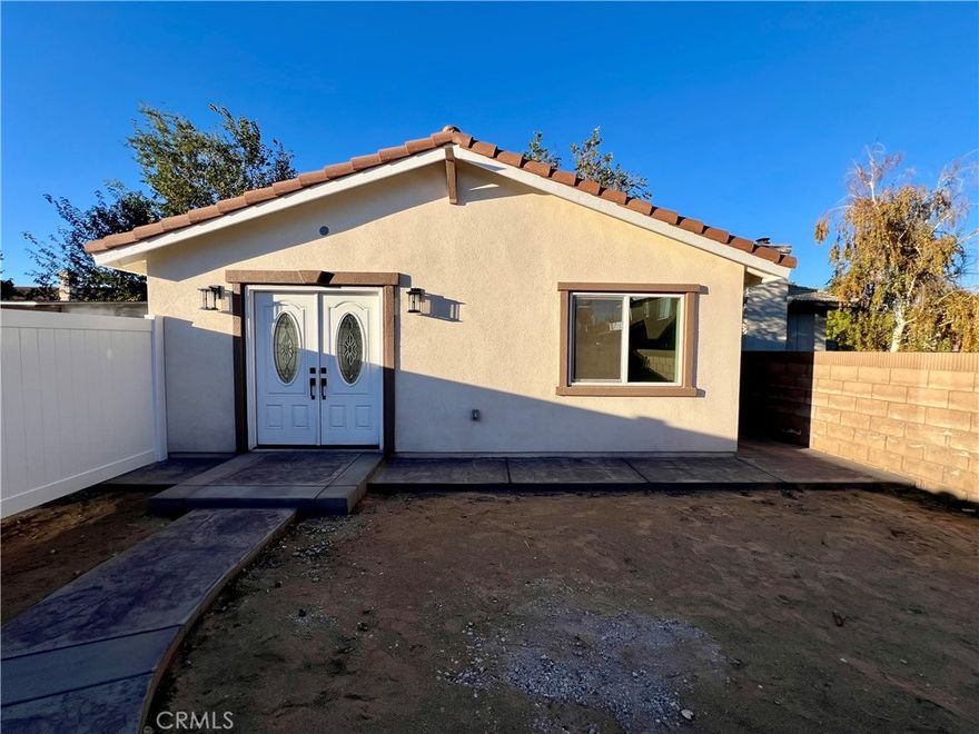 Welcome to this beautifully built brand-new ADU, featuring modern finishes, high efficiency systems, and complete privacy. This 1-bedroom unit offers a bright open layout, quartz countertops, shaker cabinets, luxury vinyl plank flooring, recessed lighting, and its own dedicated central HVAC system for heating and cooling—rare for ADUs. - Tenants enjoy a private gated entrance, private fenced yard, and all-new appliances, including an LG washer/dryer, stainless gas range, dishwasher, and refrigerator. The spacious bedroom includes a custom walk-in closet with shelving. - This ADU is ideally located near local shopping, dining, and major aerospace employers. Approximate commute times: • Edwards AFB - 20-22 min • Northrop Grumman - 18-20 min • Lockheed Martin - 20-22 min • Air Force Plant 42 - 15 min - Move-in ready and available now! Don't miss your chance to live in a brand-new home with premium upgrades—schedule a tour today! 
- *No Pets!* - 
- *$300 Flat Utilities!* - 
- *Marine Corps Veteran Family Owned.* - 
- *Special Offer for Military, DOD Civilians/Contractors, Civil Servants, and First Responders -
- Apply Here -> https://apply.link/99pUaoU