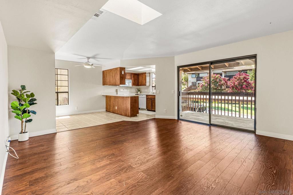 Light-filled upper-level condo with sparkling pool views in the desirable Bernardo Hills community! This move-in-ready home offers an open floor plan, generous storage, and two spacious covered patios; one off the living room and another from the primary suite. The kitchen features ample cabinetry, newer appliances, and a charming picture window with open glass shelving. A bright dining area with a modern ceiling fan and large window enhances the airy feel. Recent updates include new carpet, laminate flooring, and a new AC system for year-round comfort. The oversized primary bedroom boasts an ensuite bath with an updated shower, while a front-load washer and dryer add convenience. Ideally located with easy access to the 15 freeway, shopping, dining, and nearby parks, this turnkey condo is ready to welcome its next owner! Light-filled upper-level condo with sparkling pool views in the desirable Bernardo Hills community. This move-in-ready home offers an open floor plan, generous storage, and two spacious covered patios—one off the living room and another from the primary suite. The kitchen features ample cabinetry, newer appliances, and a charming picture window with open glass shelving. A bright dining area with a modern ceiling fan and large window enhances the airy feel. Recent updates include new carpet, laminate flooring, and a new HVAC system for year-round comfort. The oversized primary bedroom boasts an ensuite bath with an updated shower, while a front-load washer and dryer add convenience. Ideally located with easy access to the 15 freeway, shopping, dining, and nearby parks, this turnkey condo is ready to welcome its next owner.