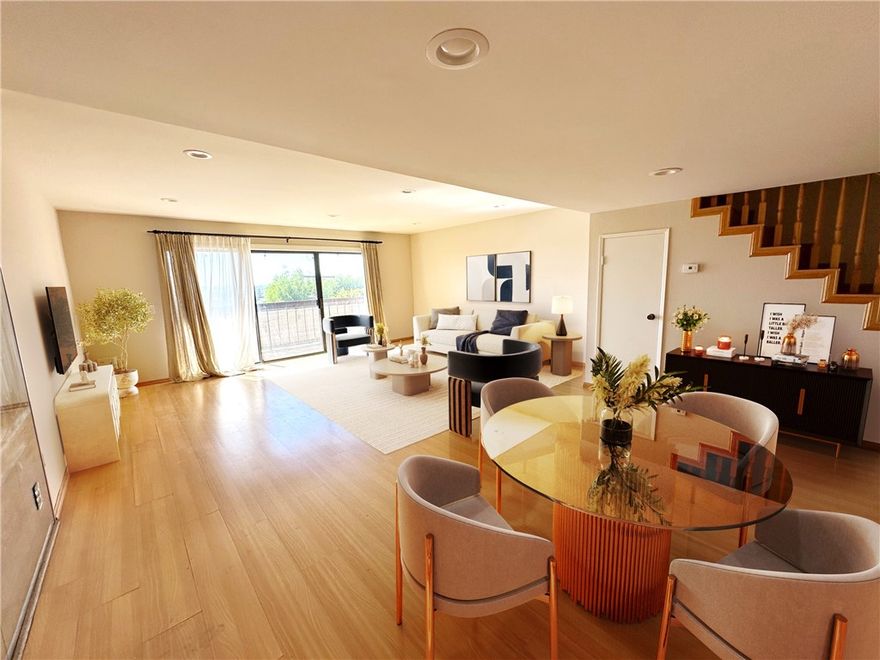 Welcome to gated Catalina View community! This bright and spacious two-level end-unit condo offers approximately 1,436 sq. ft. 3 bedrooms and 2.5 baths with convenient elevator access. The entry level for #217 unit is located on the 3rd floor of the building. The open-concept living and dining areas feature recessed lighting, double-paned windows, and a private balcony with spectacular sunset and harbor views. The functional kitchen is equipped with granite countertops, ample cabinet space, a built-in microwave, and a refrigerator. A powder room is conveniently located on this level. Upstairs on the 4th floor are three generously sized bedrooms, 2 baths, and laundry area. The primary suite boasts a glass enclosed shower in own bathroom and a private balcony, while a secondary 3rd bedroom includes exterior access for added flexibility. Additional highlights include central heating and air conditioning, freshly painted interiors, copper plumbing, and in-unit laundry with washer and dryer included. The oversized garage accommodates up to 4 cars (tandem) and offers remote access, keypad entry, and sheds for extra storage space. Catalina View HOA covers water, trash, insurance, common area maintenance, and enjoyment of pool/spa —all for just $410 per month at this time. Conveniently located near shopping, parks, schools, trails and freeway access. HOA pet restrictions: No dogs are allowed. Cats are approved.