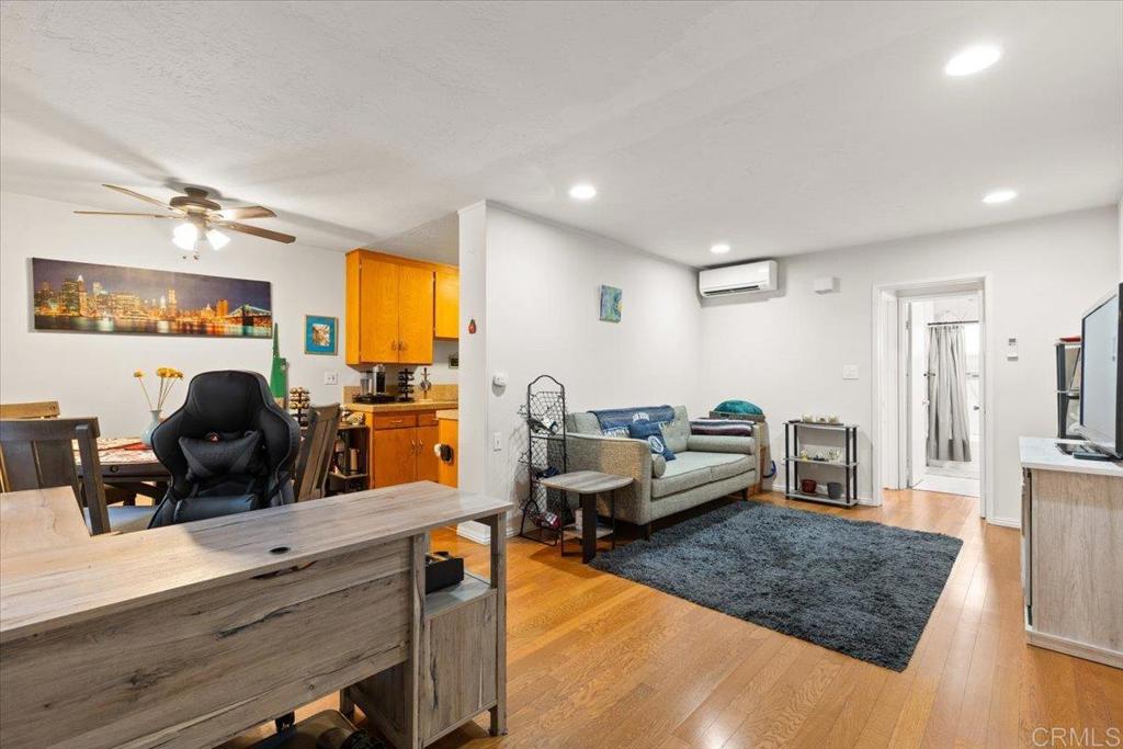 Welcome to this beautifully maintained 1 Bedroom, 1 Bathroom first-floor condominium located in the heart of North Park, one of San Diego’s most vibrant and walkable neighborhoods. The home offers a smart blend of comfort, style, and convenience! Step inside to find a bright, open living space enhanced with new recessed lighting. The layout flows seamlessly into a cozy dining area and well-appointed kitchen, complete with ample cabinetry and counter space. A recently installed ductless mini-split system ensures energy-efficient heating and cooling year-round, a rare and valuable upgrade for this community. The spacious bedroom features generous closet space and easy access to a full bathroom with a clean, modern aesthetic. Large dual-pane windows bring in natural light while maintaining energy efficiency and privacy. This unit offers easy accessibility with a nearby flight of stairs, or elevator if needed, to access the community laundry room and assigned parking space that is at the rear of the building. Located just blocks from North Park’s best restaurants, cafes, shops, and nightlife, this home also provides quick access to major freeways, Balboa Park, and the nearby neighborhoods of University Heights and Hillcrest. The well-maintained complex offers gated entry with code access and a welcoming community feel with low HOA dues that include water, trash, and exterior maintenance. Don’t miss this opportunity to own a move-in-ready home in one of San Diego’s most desirable urban neighborhoods.