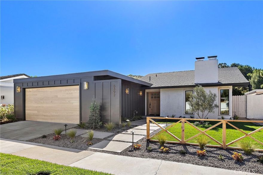 GORGEOUSLY REMODELED, NEW AND RARE SINGLE STORY.  5392 Sierra Roja is 4 Bedroom, 2 bathroom with timeless coastal elegance in highly coveted Turtle Rock Sierras.  Transformed in 2025 by Pearl 39 Construction, interior square footage added with city of Irvine permits!!  The backyard has also been expanded by approximately 700sf. Visitors will immediately be impacted upon entry as the designer exposes perfect flow of the recently vaulted formal living room, kitchen and dining area.  The wide open entrance also includes a statement fireplace from floor to ceiling.  Entertainer’s kitchen features carefully curated materials including custom ~10ft island cabinetry, ample bar seating, and slab countertops.  Commercial grade appliances include 48” THOR range and 42” DACOR refrigerator.  Professionally designed throughout with contemporary white oak cabinetry, wall lighting and elegant wall paneling.  French doors lead you to a private interior courtyard for perfect for entertaining or lounging.  The Primary bathroom includes dual vanity expanded and master shower. Exterior ground cover includes new irrigation, polished pea gravel, exposed aggregate concrete pours in the driveway, courtyard as well as the spacious backyard.  All new Presidential roof, A/C, ducting, PEX piping, furnace, electrical panel, water heater and dual sided black retrofit/new construction window.  The home is surrounded by masterplanned parks, trails, and amenities.  Irvine Unified is recognized as one of the top school districts in California and home to UC Irvine, a nationally recognized top public university - Go Anteaters!   Turtle Rock, Irvine buyers will recognize 5392 Sierra Roja as an opportunity not to be missed.