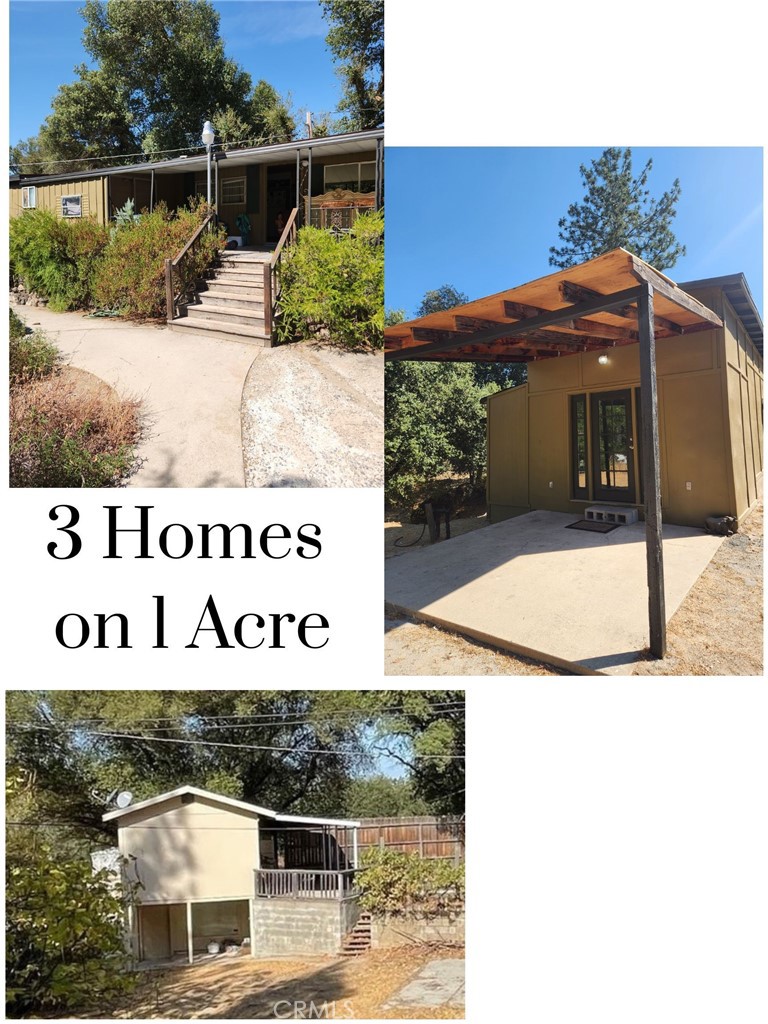 Investment opportunity in Oakhurst! Three separate residential units on 1 acre close to town. This is zoned CRM (Commercial Rural Median District) so there are lots of possibilities here. You could potentially run your business here, live here and have income property. Unit A is a manufactured home that is 3 bedrooms, 1 bath. Unit B is a 1 bedroom, 1 bath and unit C is a 2 bedroom, 1 bath. All 3 homes had roof replacement in 2022 and other updates at various times. All 3 homes share a private well and each have their own septic system. Check out the potential, take a look at the photos and virtual tour! Please do not disturb occupants.
