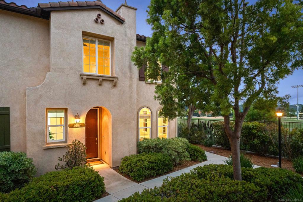 Discover the allure of this 2-story townhome nestled in the prestigious Airoso community within Pacific Highlands Ranch. This coveted end-unit features an expansive 4-bedroom, 2.5-bath floor plan, ideally situated to capture westerly views of the green park, allowing plenty of light to shine through. The home's prime location is accentuated by a lovely greenbelt right outside the front door, enhancing the outdoor space. Retreat to the primary suite, complete with a large walk-in closet, a dual-sink vanity, and a private balcony. Designed for convenience and comfort, this home includes an upstairs laundry room, smart tankless water heater, upgraded Milgard dual-pane windows, central air conditioning, all-new carpeting, and new energy-efficient LED fixtures, including recessed lighting and ceiling fans. The upgraded kitchen, with a complete set of newer smart stainless appliances, flows into a separate dining area and open living room, while the attached 2-car garage with overhead storage offers seamless access to the home. Residents of Airoso enjoy an array of resort-style amenities, including a sparkling pool, spa, fitness center, tennis courts, and a clubhouse with access to rent the guest house, a 2-bed, 2-bath available upon request and subject to availability. Ideally located, this home is mere steps from award-winning schools, vibrant shopping, local dining options, and the bustling Village at Pacific Highlands Ranch and Community Park, with nearby freeway access.