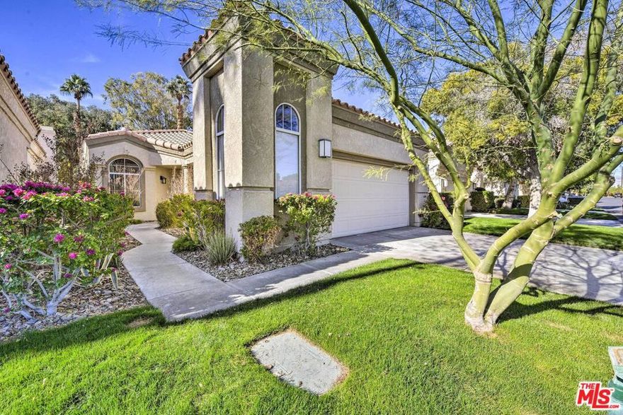 ***Unique Golf Getaway Villa!*** Beautiful west facing home in the Desert Princess Country Club, with panoramic mountain and golf course views, just minutes away from downtown Palm Springs. Very spacious 2 bed and 2 bath house, each with ensuites and large soaker tub in master suite. Vaulted ceilings throughout create a light, airy and open feeling. Newly renovated kitchen with top of the line appliances and full size stacked washer and dryer, breakfast bar/island and direct access to 2 car garage with a golf cart space. Formal dining room with sliding doors, lead to a BBQ area, living room has a cozy fireplace. Sliding doors in living room and primary suite lead out to 2 patios which open up onto an open space backyard with grass, trees, golf course and spectacular mountain view. Approximately 4 miles from Palm Springs Airport. Gated complex with 24hr security and patrol. This community has a championship golf course, a large Clubhouse(open to the public)with a snack bar(Lagos Cafe), the Mountain View Grille, golf pro shop and meeting rooms. It also boasts a state-of-the-art fitness center, tennis and pickle ball courts, basketball, racquetball, and a full service spa with a sauna, hot tub, and lap pool. Shared pools and hot tubs throughout.