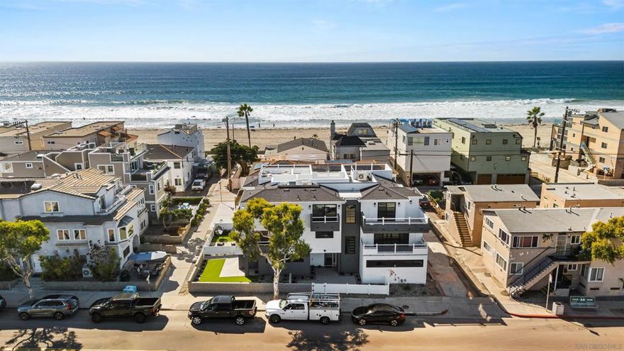 Introducing the Fantasket 3 Townhomes, a sleek and modern coastal Cape Cod–style new construction development featuring three luxury residences on the ocean side of Mission Beach. Built by a highly reputable local builder and backed by a full builder warranty, each 3-bedroom, 3-bath home spans three thoughtfully designed levels, offering the ultimate in low-maintenance, modern beach living. The first floor includes a welcoming front porch entry and a direct-access, side-by-side two-car garage. The second floor features an open-concept living space with two balconies, a contemporary kitchen with stainless steel appliances, a dining area, a laundry closet, and a bedroom with a full bath. Upstairs, the third floor showcases a stunning primary suite with a spa-inspired bathroom and wraparound balcony, along with a secondary suite featuring its own private balcony. The private rooftop deck captures 360° panoramic views of Mission Beach, the Pacific Ocean, and Mission Bay—ideal for entertaining or soaking in the sunsets. Additional highlights include Atlantis waterproof luxury vinyl plank flooring, designer finishes, wainscoting detail, central heating and A/C splits, and in-unit laundry. Located just steps from the sand and walking distance to Belmont Park, Bonita Cove, Fit Athletic Club, The Plunge, and top local dining, this home is perfectly suited for a full-time coastal lifestyle, vacation retreat, or premium investment property. This is a rare opportunity to own a brand-new, modern coastal home in one of San Diego’s most desirable beachfront communities.