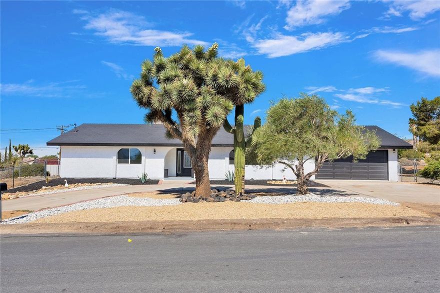 NO HOA. Huge lot size with extreme potential for ADU

This FULLY RENOVATED 4 Beds /2 Baths home in Yucca Valley is more than just move-in ready; it's a lifestyle upgrade. Whether you're searching for a peaceful primary residence or a vacation rental with strong income potential, this home delivers. This Luxury property stands on one expansive lot, offering the perfect setup for multigenerational living, rental income or to live in. This residence stuns with luxury. Chef's kitchen adorned with waterfall quartz countertops, premium appliances, and custom cabinetry. The open-concept layout flows effortlessly into the dining and living areas, highlighted by lighting and elegancy all around. Each bedroom is generously sized, with spa-inspired bathrooms featuring modern tilework and high-end finishes. Step outside to a meticulously landscaped paradise a lush backyard oasis complete with Jacuzzi for you and family to relax and enjoy the day. Views with Vibrant gardens perfect for entertaining or relaxing in style.  Additionally it comes with panoramic hill views, all nestled at a corner of a quiet street.  All Brand new appliances included. Just minutes from shopping, dining, and freeways, this property is more than a home it's a lifestyle you have been waiting for, investment, and sanctuary all in one.