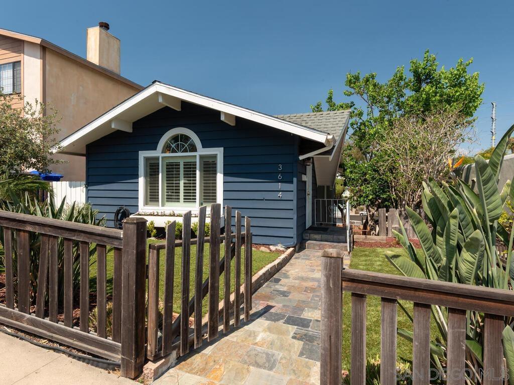 Charming Pt Loma Heights with tons of character... Light and bright open floor plan in main living area with hardwood floors, vaulted ceilings and exposed wood beams. Island kitchen with granite counters and stainless appliances. The downstairs bedroom has an en-suite bath with dual sinks, and french doors that open to a large patio and private backyard. Superb location in a quiet neighborhood, walking distance to Dana Middle and Pt Loma High. Easy access to Rosecrans, Liberty Station shopping and restaurants and Sunset Cliffs.
