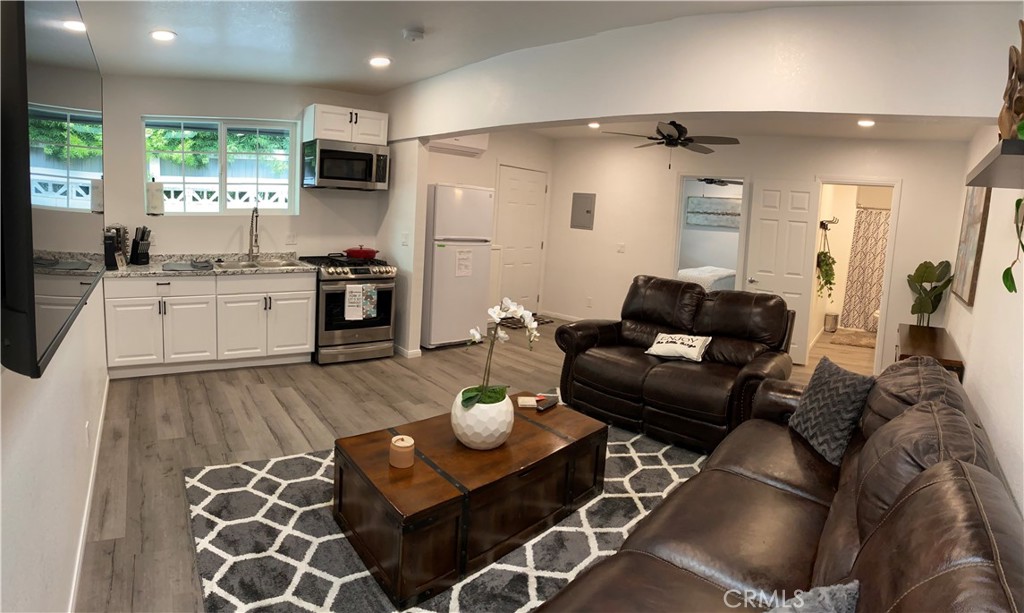 Build in 2021. ADU is for lease not the main house. ADU consists of 1 bedroom, 1 bathroom, living area, kitchen, laundry area, sky lights, fully furnished home ideal for traveling nurses or professionals working in the area with a long term work project. Not ideal for large families due to square footage.