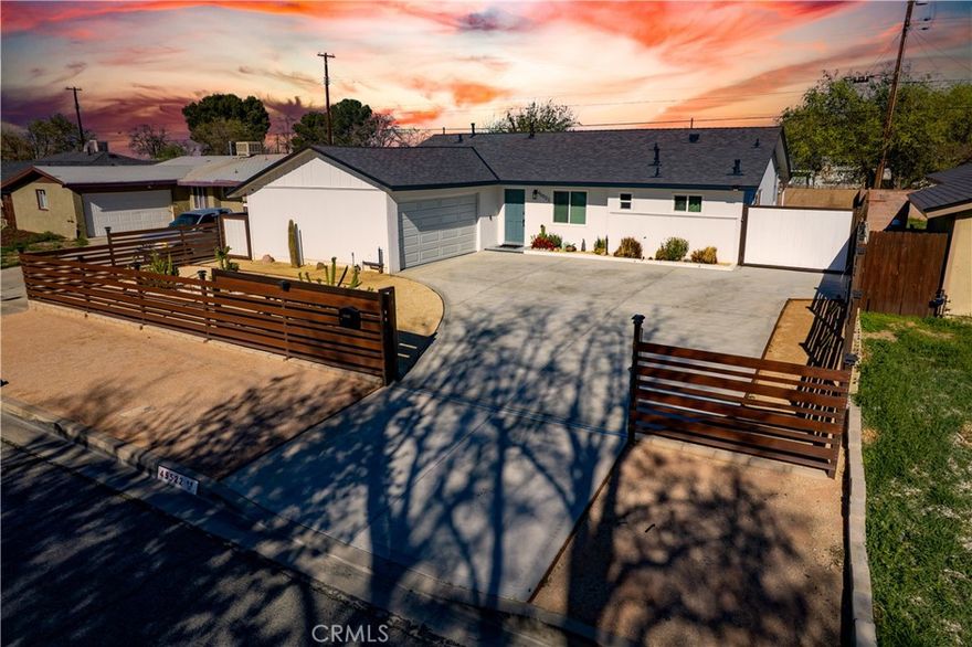 Like new construction! Serene and in move in ready with recessed lighting throughout. Quiet neighborhood just minutes from freeway. New security system with outdoor cameras and door/window sensors to allow you to rest assure when away. Brand new HVAC system installed June 2025! New Furnace installed Dec 2024. New play structure for your kids to enjoy along with mulch around play area for a safer play space. Newer gate has just been installed with new electrical motor for automatic gate access. Plenty of parking in spacious driveway, as well as secured RV Parking with a second gate for privacy. Clean layout that includes a small bar with a mini fridge and office nook. Title shows 4 bedrooms but walls were taken down from one room to open up living room. Major renovations done with permits. Newer roof and windows, newer floors & kitchen, remodeled bathrooms, newer water heater along with new flex lines and new shut off valve. Newer and upgraded electrical breaker box. Newer garage epoxy floor and water pressure regulator. Covered patio for plenty of backyard shade for family and guest. New solar panels installed. Less than 5 miles from AV Hospital, Lancaster National Soccer Center, AV Fair, AV Event Center & AV Mall. Short drive to AV Poppy Reserve.
