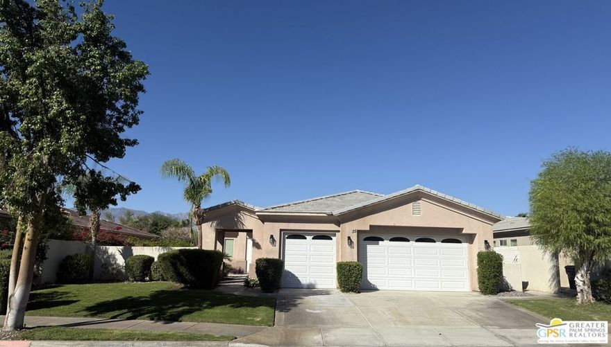 Located in Versailles, a gated community in Rancho Mirage, this charming east-facing pool home that perfectly captures the essence of modern desert living. This residence has been thoughtfully updated to offer contemporary comforts while maintaining a welcoming ambiance. Nice open floor plan, where large windows and French doors bring in abundant natural light and provide seamless indoor-outdoor living. The kitchen features tan cabinetry, solid surface countertops, and a bar area, making it a delightful space for cooking and entertaining. The bedrooms are comfortably sized, with the primary suite offering direct access to the rear yard. Additional modern updates throughout the home enhance both style and functionality. Outside, you'll find a pristine pool, ideal for cooling off during warm desert days, raised spa with cascading waterfall and a spacious covered patio area for lounging or dining al fresco. The east-facing orientation ensures plenty of sunshine and there's also a huge entry courtyard. Versailles is centrally located within the Imperial Irrigation District (IID) offering electric bill saving