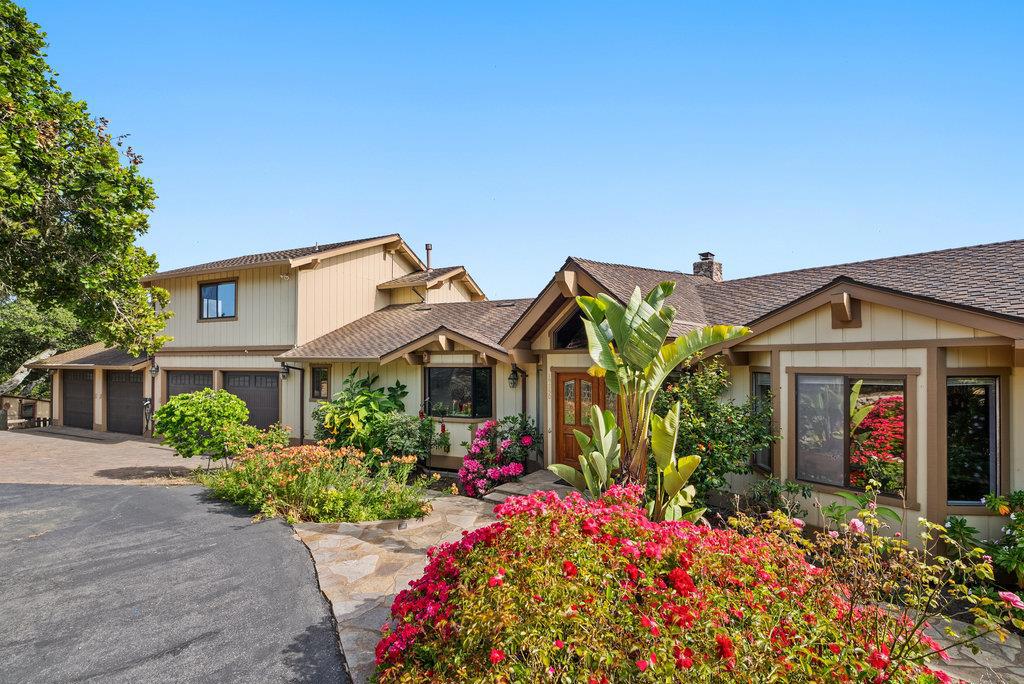 Your private, five-acre, solar-powered, gated country estate awaits you. Here is a spacious 3BR, 3.5BA with a fiberoptic supported office. This open floor plan offers vaulted ceilings, abundant natural light, & expansive southern exposure. The large main-level suite offers two separate his and hers bathrooms, & a walk-in closet. The chef's kitchen features premium appliances. New Heater with central AC. Two, 2-car garages provide 1250 additional square feet and indoor parking for 4 vehicles.. Two W/D sets. Fully fenced yard, 1,750 square feet of decking, above-ground pool, roses, fruit trees, partially shaded garden spaces surrounded by backlit oak trees. Two RV hookups, dog kennels, two livestock cabins. House powered by owned solar. Two on-demand water heaters. Close to everywhere in the heart of Monterey Bay & minutes from everyday conveniences. A rare blend of luxury, privacy, & natural beauty. Your forever home for commuter, livestock owner, retiree, gardener, family, or work-from-home professionals.