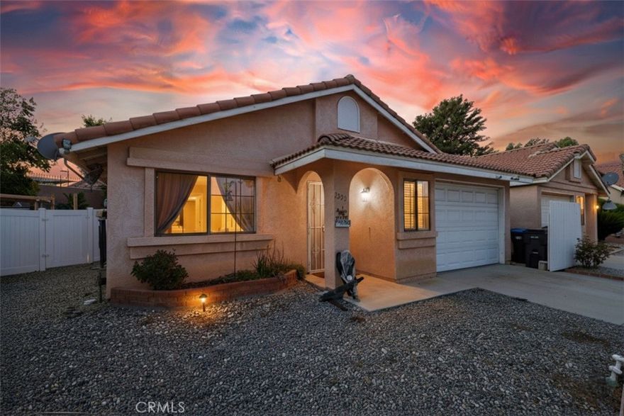 Charming move-in ready home located on a quiet cul-de-sac in the 55+ community of Valle Hermosa. Built in 1989, this single-story detached home features 2 bedrooms, 2 bathrooms, and sits on a generous lot—perfect for enjoying the Southern California lifestyle. Step inside to an inviting open floor plan with a spacious living room featuring vaulted ceilings that create a bright and airy feel. The recently updated kitchen includes modern finishes and easy access to the indoor laundry area and large backyard, ideal for entertaining or relaxing under the covered patio. The primary suite offers vaulted ceilings, dual sinks, and direct access to the backyard, while the secondary bedroom and full hall bath provide comfort for guests. The single-car garage features a roll-up door and automatic opener for convenience. This well-maintained and affordable home offers low taxes and a low annual HOA, making it a great choice for those seeking comfort and value. Located close to golf courses, community parks, shopping, freeways, and all major amenities, you’ll love the easy, carefree lifestyle Valle Hermosa has to offer.